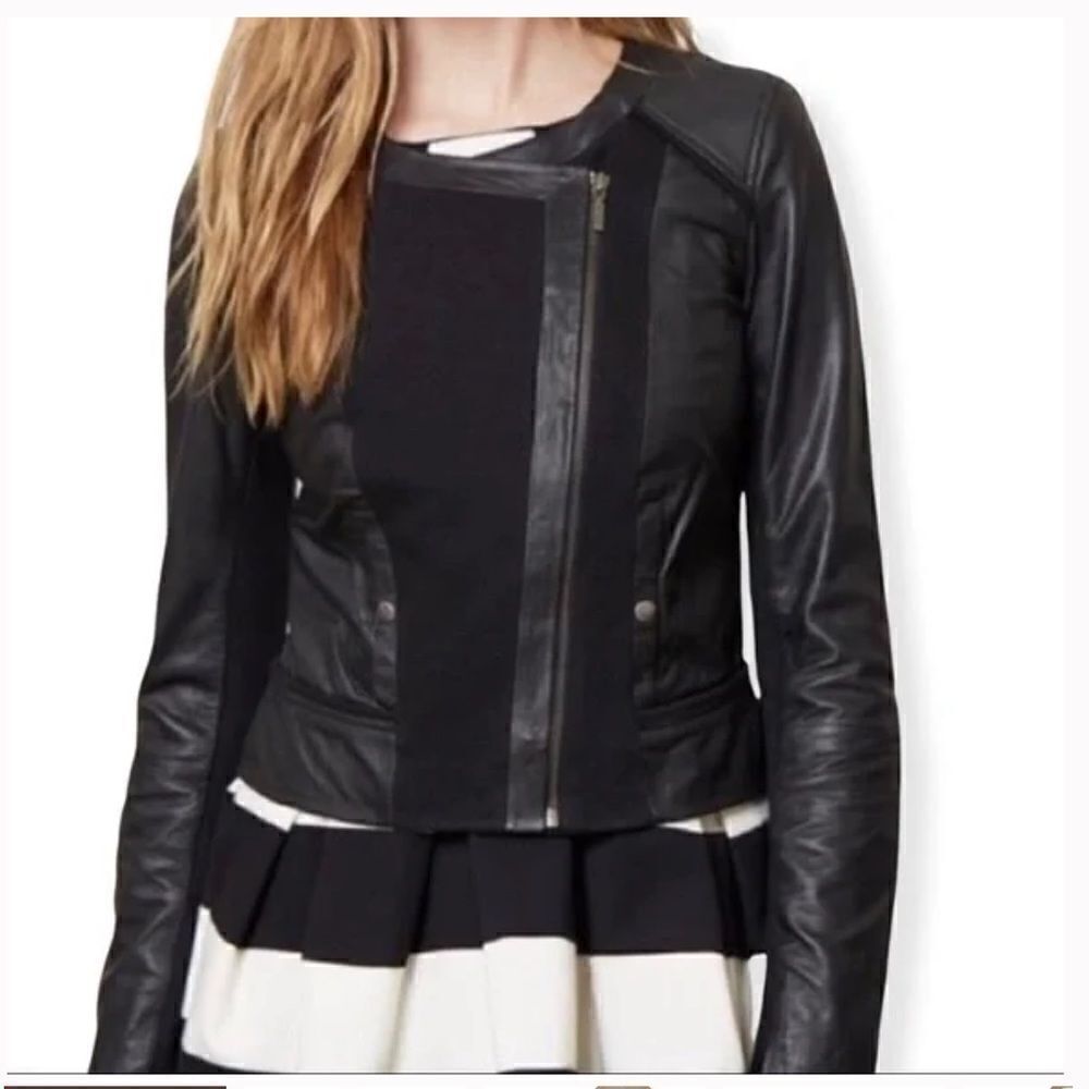 Anthropologie Elevenses Leather Moto Jacket Cropped Black 0